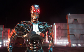Robot red eyes hologram mecha - beeple free wallpaper
