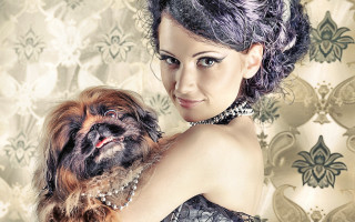 Woman dog smiling gothic storybook - a wallpaper background free wallpaper