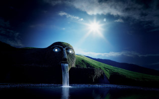 Surreal water face mountain sky - surreal photography free wallpaper