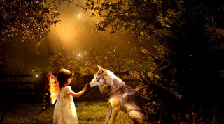 Little girl wolf tail forest - fantasy art free wallpaper