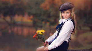 Girl hat dress flowers lake - a girl in a hat free wallpaper