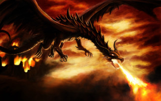 Dragon fire wings ember sunset - dragon art free wallpaper