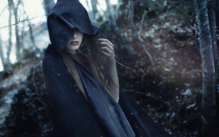 Woman hooded cloak forest snow - gothic free wallpaper for desktop