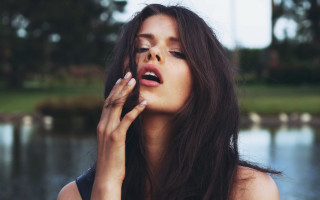 Woman long hair water outdoors - her face free wallpaper for desktop