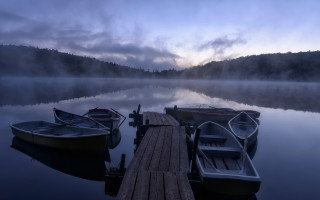 Dock two boats mountain clouds - lake free wallpaper