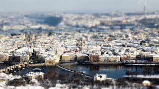 Snowy city bridge river tokyo - tilt shift free wallpaper