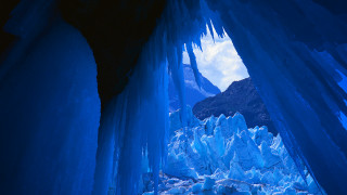 Large ice cave mountain blue - ice free wallpaper