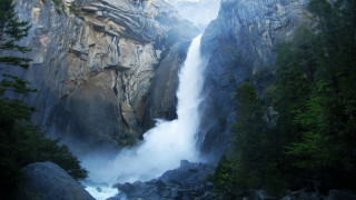 Waterfall mountainside forest rocks nature 2 - ansel adams free wallpaper