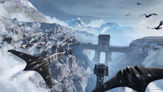 Futuristic city sky bridge birds - unreal engine 5 free wallpaper