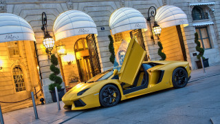 Yellow sports car night city 3 - its door free wallpaper