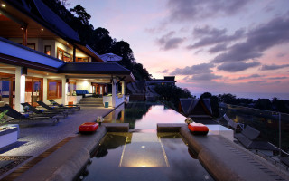 Ocean view dusk lounge pool - free architecture wallpaper