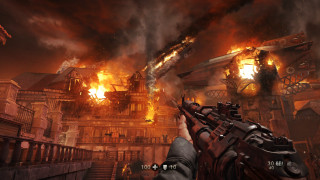 Man gun fire city buildings - daryush shokof free wallpaper
