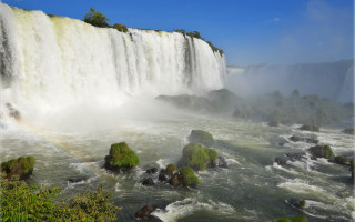Waterfall green plants blue sky - green plant free wallpaper