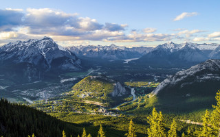 Valley mountains town lake sky - a high point of view free wallpaper