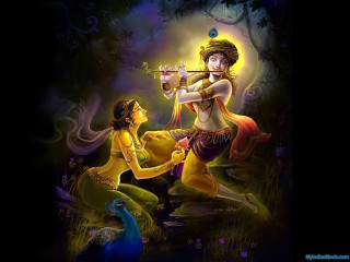 Woman playing flute man costume - canvas painting free wallpaper