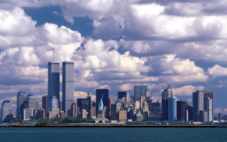 City skyline clouds water boat - chris moore free wallpaper
