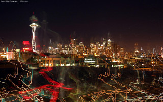 Blurry city night lights space - long exposure free wallpaper