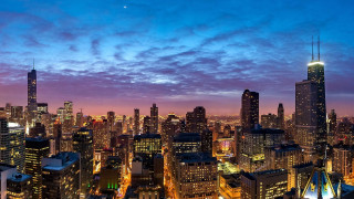 City skyline night purple clouds 2 - a few building free wallpaper