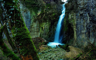 Waterfall forest moss blue water - a blue water free wallpaper