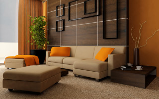 Living room couch ottoman plant - digital free wallpaper