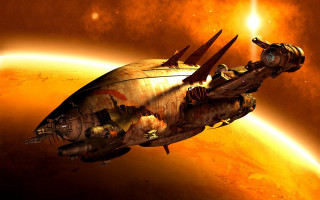 Space ship yellow sky sun - a space ship free wallpaper