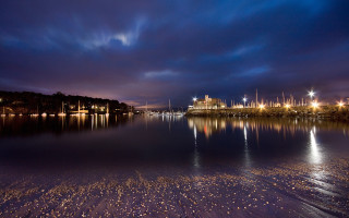 City lights night water mountains - rich moody colour free wallpaper