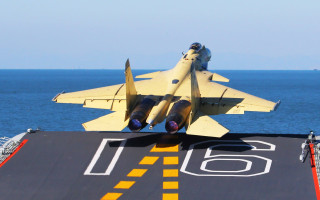 Fighter jet ship deck blue - a yellow line free wallpaper