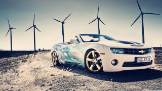 White car windmills desert sunset - the desert free wallpaper