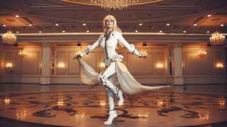 Woman dancing white outfit chandeliers - a white outfit free wallpaper