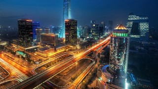 City skyline night futuristic lights - traffic free wallpaper