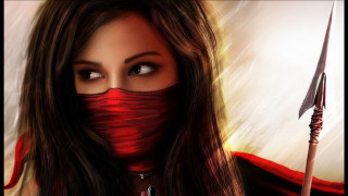 Woman red scarf sword hoodie - a red hoodie free wallpaper