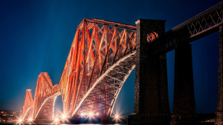 Large bridge lights red structure - expressionism free wallpaper