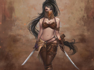 Woman mask sword knife fantasy - epic fantasy character art free wallpaper
