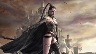 Woman costume sword castle bird - epic fantasy free wallpaper