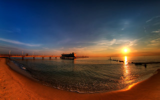 Sunset boat water pier mountain - sunset time free wallpaper