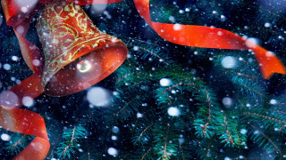 Christmas bell red ribbon snow - a red ribbon free wallpaper
