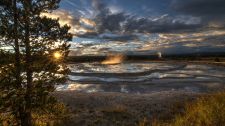 Hot spring field trees clouds - the cloud free wallpaper