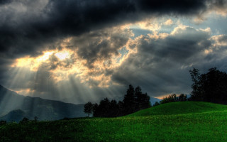 Green hill trees cloudy sky 3 - the cloud free wallpaper