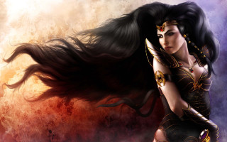 Woman black hair gold mask - dark fantasy art free wallpaper