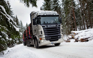 Snowy road truck forest winter 2 - a truck free wallpaper