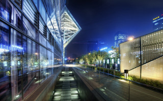 City street night architecture ferris - deconstructivism free wallpaper