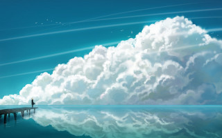 Pier cloudy sky bird ocean - a pier free wallpaper