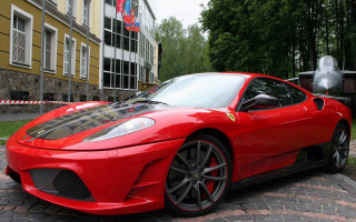 Red sports car brick road 11 - the front of the car free wallpaper