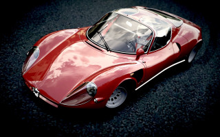 Red sports car pavement dark - photorealism free wallpaper