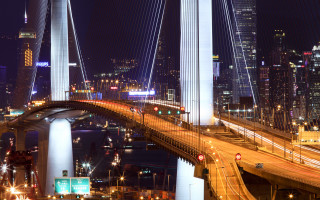 City skyline bridge night lights 11 - deconstructivism free wallpaper