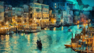 City night boat bridge castle - a painting of a city free wallpaper