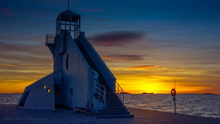 Lighthouse stairway sunset ocean boat - a stairway free wallpaper