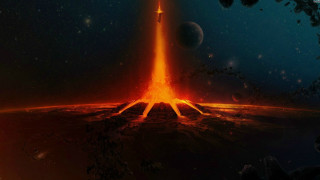 Space rocket star planet aurora - orange glow free wallpaper