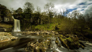 Waterfall forest mountain nature river - a forest in the background free wallpaper