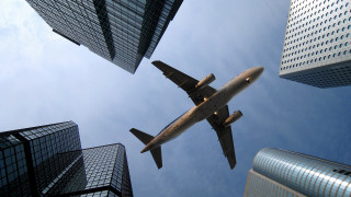 Tokyo cityscape jetliner matte painting - overhead free wallpaper